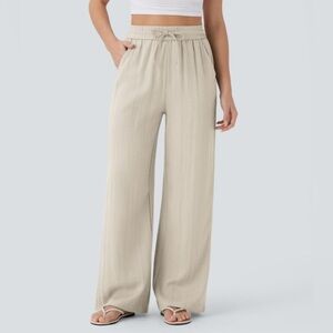 NWT Halara High Waisted Drawstring Wide Leg Pants Khaki Tan 2XL